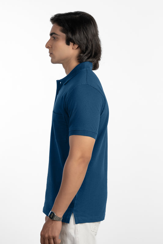 ESSENTIAL POCKET POLO - DENIM BLUE
