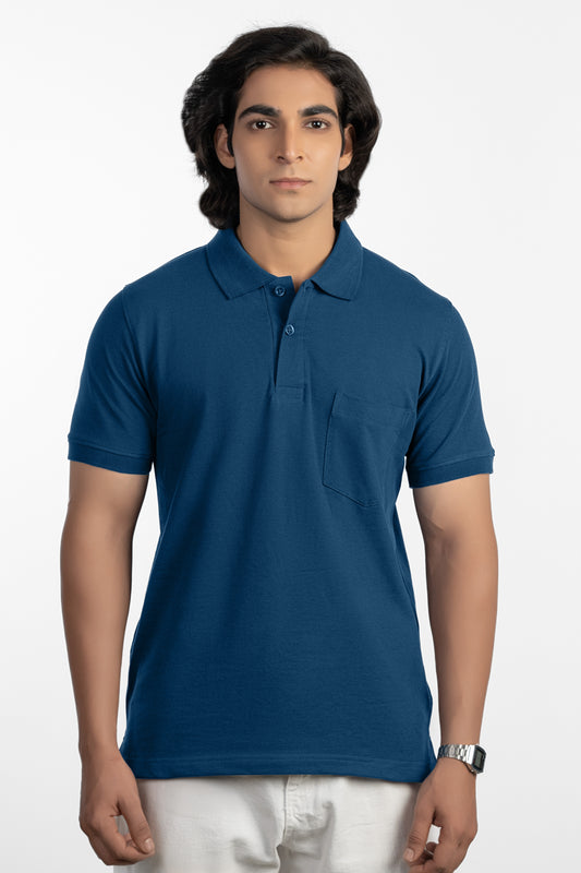ESSENTIAL POCKET POLO - DENIM BLUE
