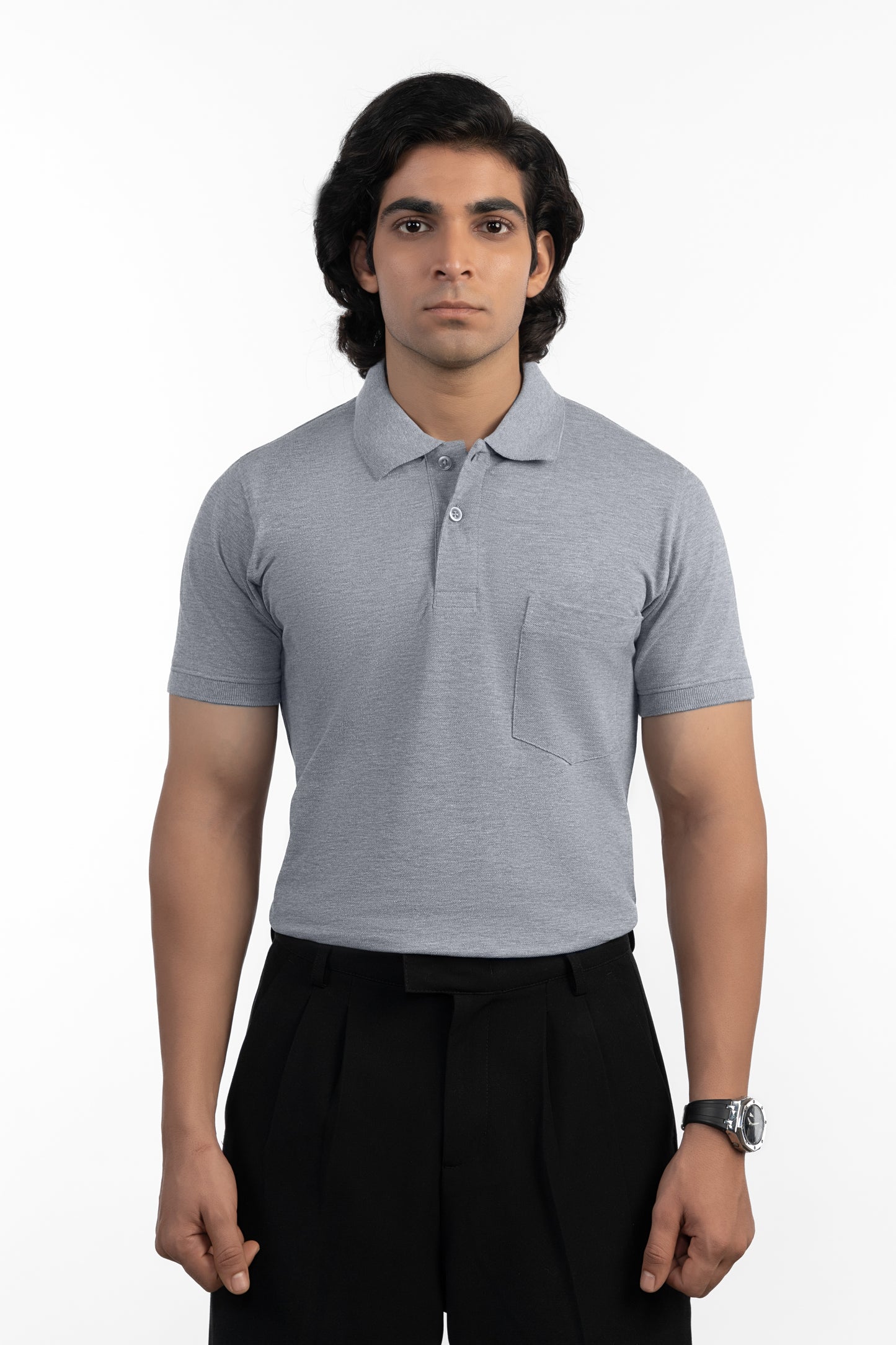 ESSENTIAL POCKET POLO - BRIGHT ASH MELANGE