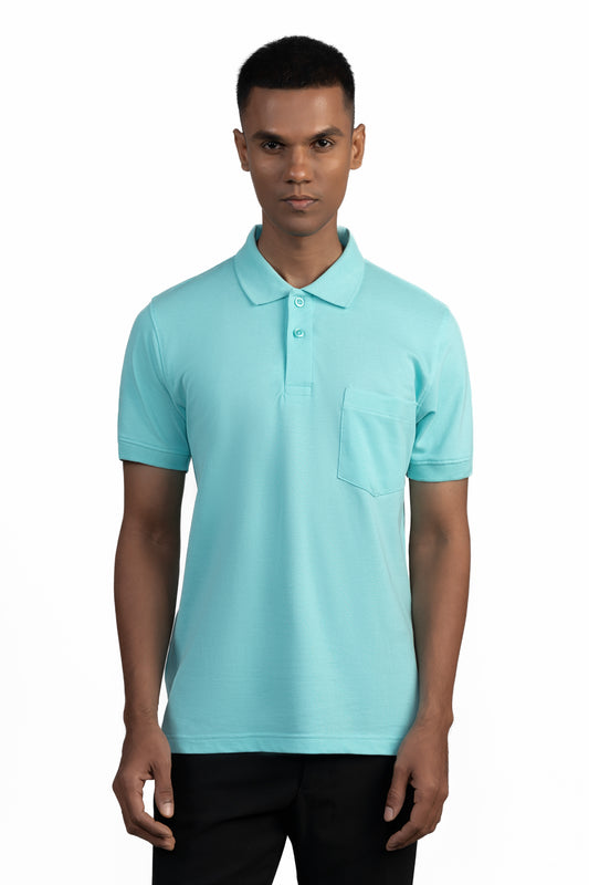 ESSENTIAL POCKET POLO - AZURE SKY BLUE